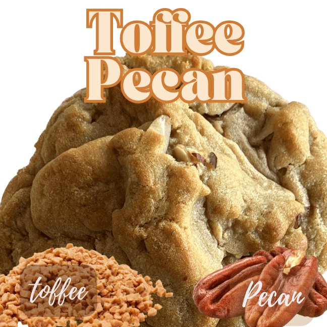 Cocoa Cookie Bar's soft-baked toffee pecan cookie — buttery toffee flavor, loaded with pecans, crispy edges with a tender center, Houston TX